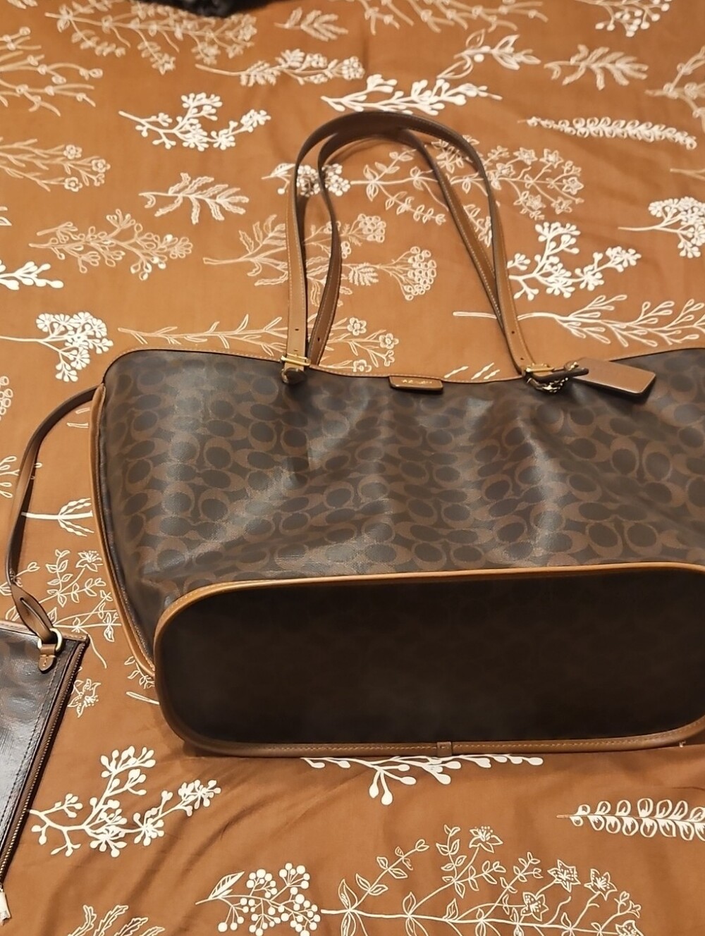 Coach Brown Signature Tote with Tan Trim and Wristlet